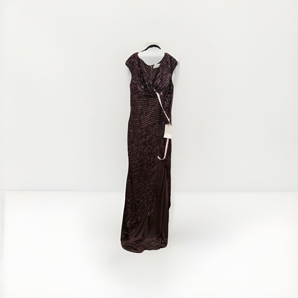 Mac Duggal Purple Brown Cap Sleeve Sequined Evening Gown Dress 5441 Size 6 $598